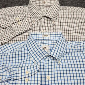 Peter Millar Nanoluxe Cotton Button Down Long Sleeve Shirt Plaid Large Lot of 2